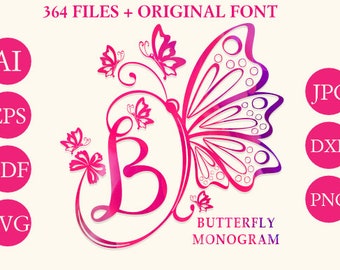 Butterfly Monogram Font | Butterfly Svg | Butterfly Svg Bundle | Butterfly Alphabet Monogram Svg | Cut Files for Cricut