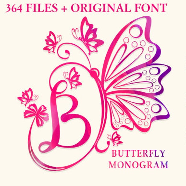 Schmetterlingsmonogramm-Schriftart | Schmetterling Svg | Schmetterlings-Svg-Bundle | Schmetterling Alphabet Monogramm Svg | Schneiden Sie Dateien für Cricut