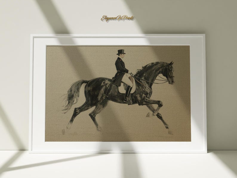 Vintage Equestrian Art Print | Horse Rider Drawing | Classic Dressage ...