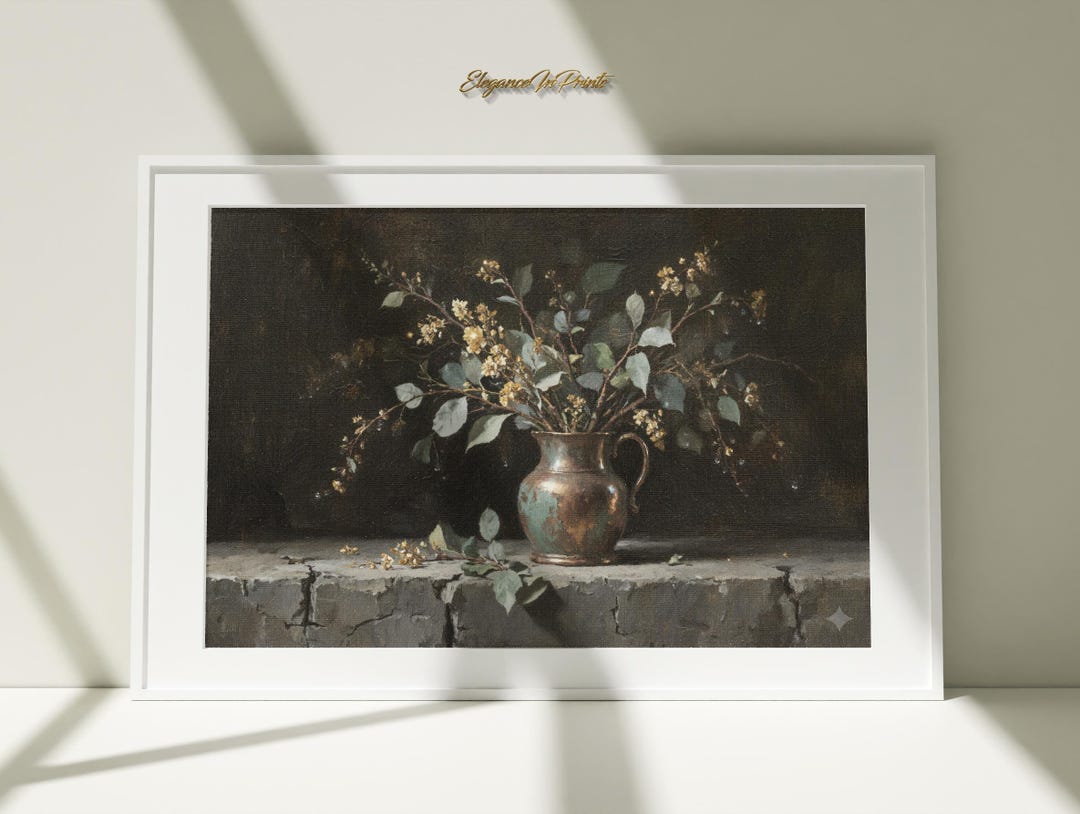 Moody Still Life Oil Painting Print, Dark Academia Floral Wall Art ...