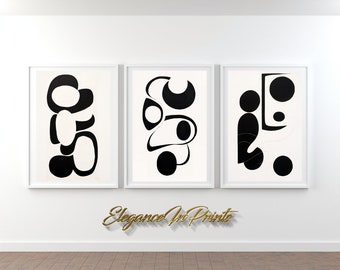 Abstract Black And White Wall Art | Black And White Wall Art Set | Black And White Wall Decor | Simple Black And White Art