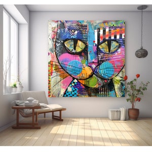 Cat Art Print, Cat Print, Cat Wall Art, Cat Wall Decor, Cat Wall Painting, Cat Print Wallpaper, Cat Portrait, Artistic Wall Painting zdjęcie 3