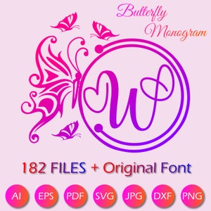Fonte do monograma da borboleta | Borboleta SVG | Pacote Svg de borboleta | Monograma do alfabeto de borboleta Svg | Cortar arquivos para Cricut