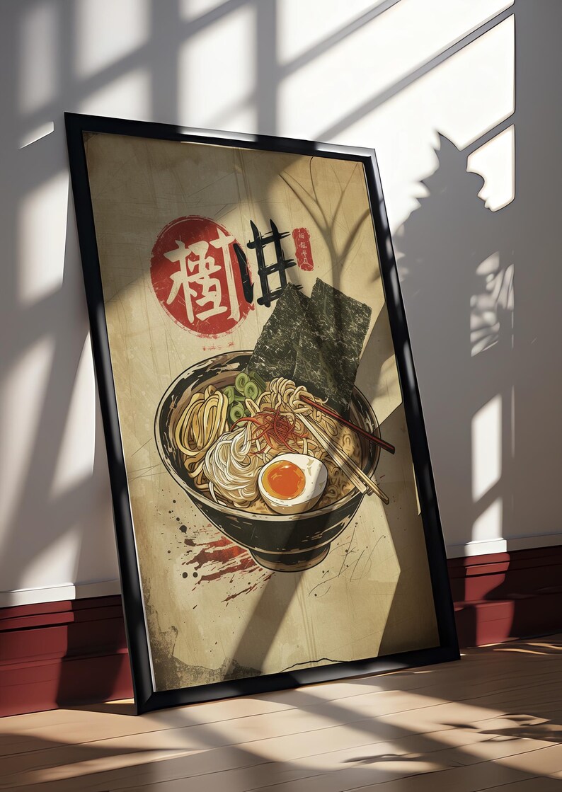 Ramen-affisch, japansk affisch, ramen-väggkonst, japanskt tryck, mataffisch, caféväggkonst, japansk målningsväggkonst, caféväggdekor bild 5