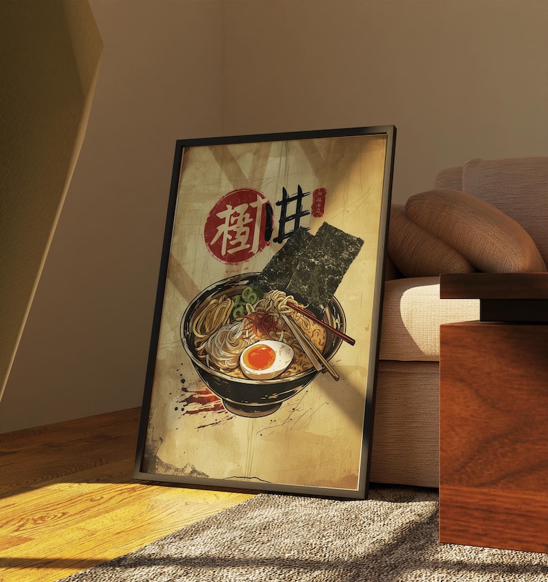 Ramen-affisch, japansk affisch, ramen-väggkonst, japanskt tryck, mataffisch, caféväggkonst, japansk målningsväggkonst, caféväggdekor bild 8