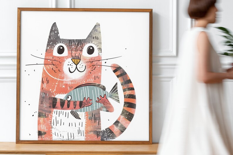 Cat Art Print, Cat Print, Cat Wall Art, Cat Wall Decor, Cat Wall Painting, Cat Print Wallpaper, Cat Portrait, Artistic Wall Painting immagine 6