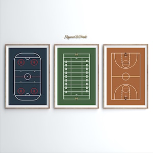 Sports Fields Wall Art, Sports Bedroom Decor, Sports Nursery, Hockey Rink, Football Field, Basketball Court, Set of 3, Digital Download