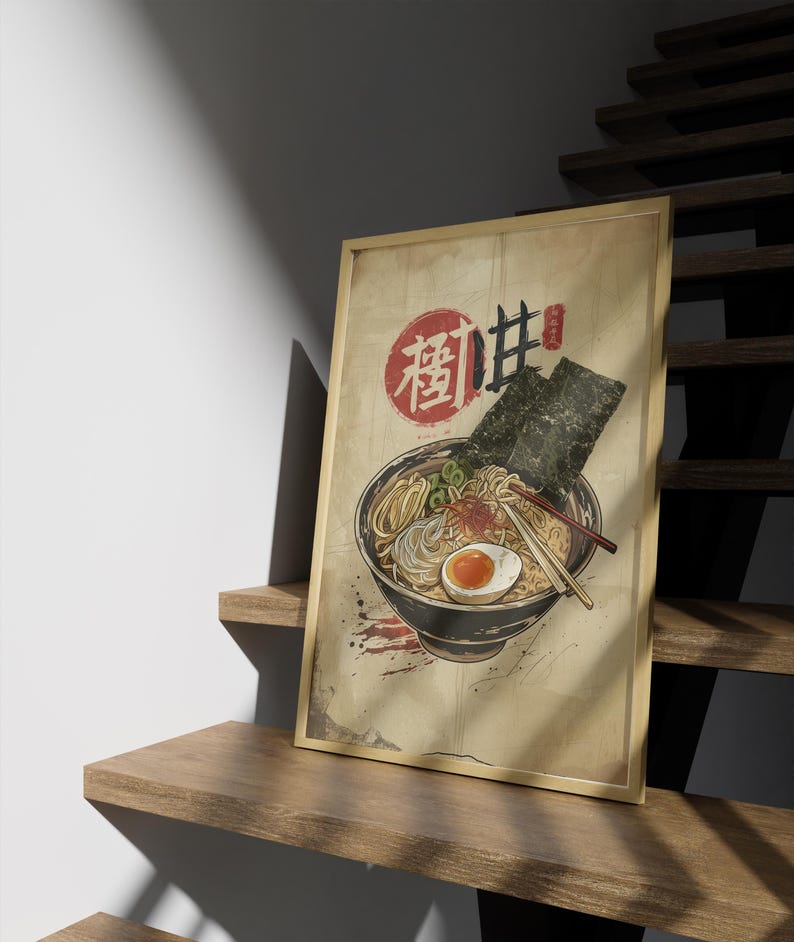 Ramen-affisch, japansk affisch, ramen-väggkonst, japanskt tryck, mataffisch, caféväggkonst, japansk målningsväggkonst, caféväggdekor bild 3