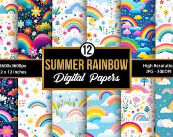 Papel Digital Arco-Íris | Papel Digital Estrela Arco-Íris | Papel com Padrão de Fundo Arco-Íris | Papéis para Scrapbooking Arco-Íris | Papéis Digitais Arco-Íris