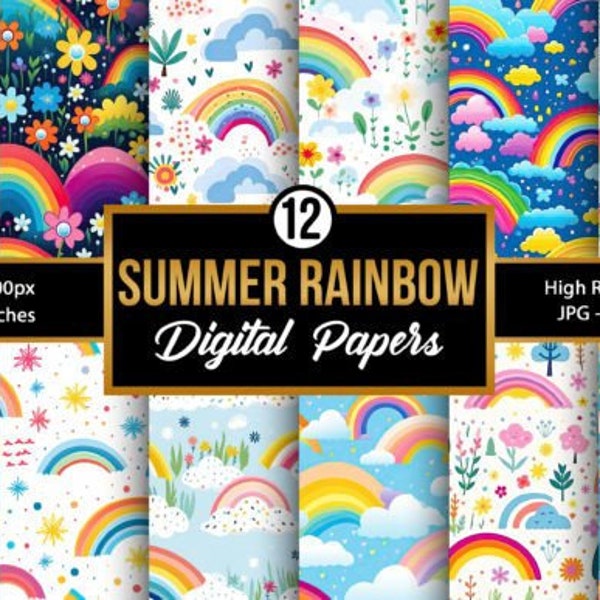 Rainbow Digital Paper | Rainbow Star Digital Paper | Rainbow Background Pattern Paper | Rainbow Scrapbooking Papers | Rainbow Digital Papers
