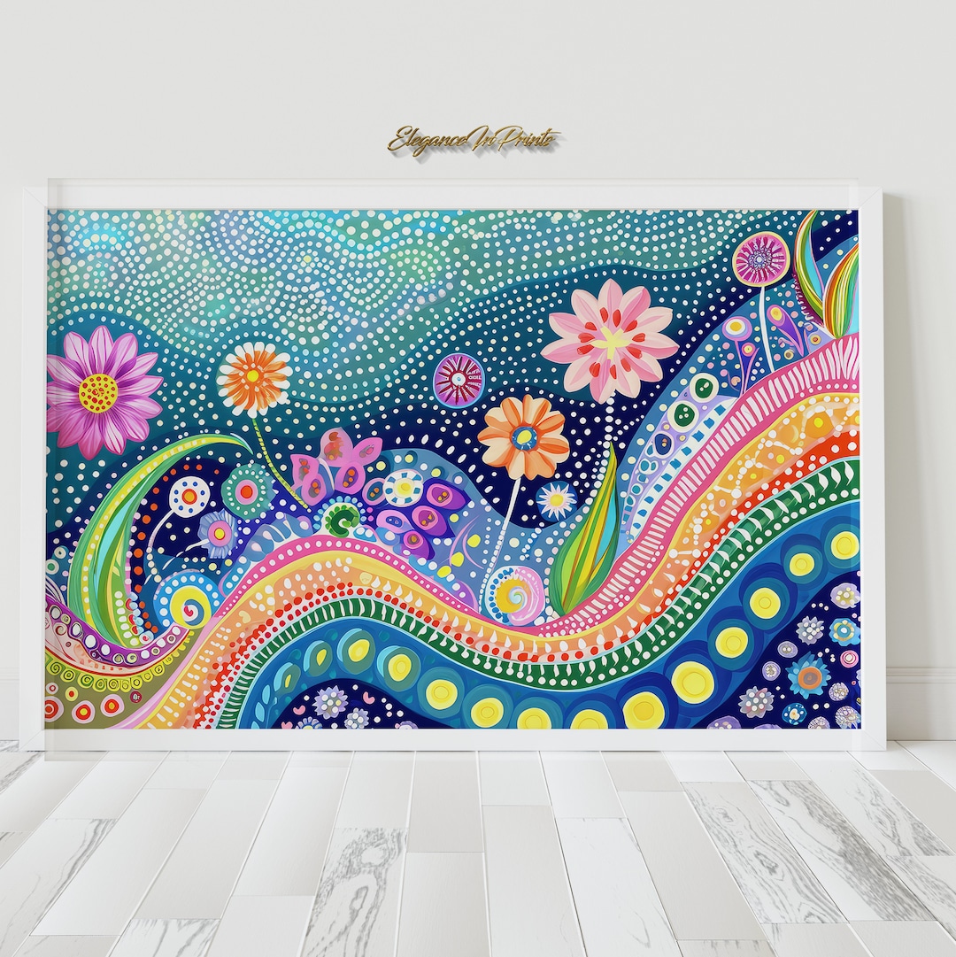Flying Colours – Abstract Art パンク天国 7インチ Rainbow Garden Wave Dot Painting Print, Colorful Floral Wall Art