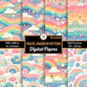 Rainbow Digital Paper, Rainbow Star Digital Paper, Rainbow Background Pattern Paper, Rainbow Scrapbooking Papers, Rainbow Wrapping Paper