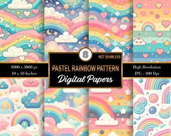 Rainbow Digital Paper, Rainbow Star Digital Paper, Rainbow Background Pattern Paper, Rainbow Scrapbooking Papers, Rainbow Wrapping Paper
