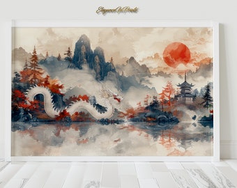 Dragon Painting, Dragon Wall Art, Chinese Dragon Painting, Japan Dragon Painting, Dragon Prints, Japanese Dragon Paintings, Dragon Art