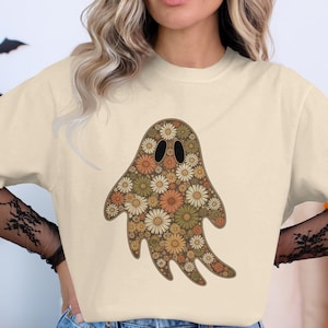 Comfort Colors Floral Ghost T Shirt, Vintage Flower Ghost Tee, Retro Halloween Gift, Etsy Optimized SEO