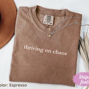 Comfort Colors Thriving on Chaos Shirt, Funny Graphic Comfort Colors Tee, Text-Based Unisex Shirt, Chaos Coordinator Tee,Bold Sarcastic Gift