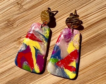 Rainbow earrings | Trapazoid earrings  | Colorful clay earrings