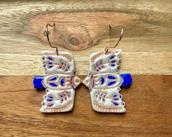 Scandi boho folk bird earrings | large sized | polymer clay + stainless steel