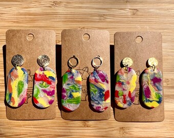 Rainbow earrings | Oval earrings  | Colorful clay earrings
