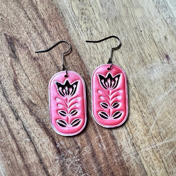 Folk floral clay earrings | Folk tulip dangles