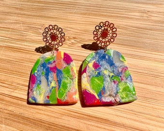 Rainbow earrings | Organic arch earrings  | Colorful clay earrings