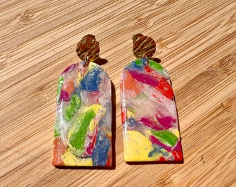 Rainbow earrings | Long arch earrings  | Colorful clay earrings