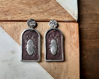 Bronze beetle earrings | polymer clay + stainless steel