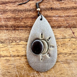 Eclipse earrings | Teardrop clay earrings | Solar eclipse jewelry