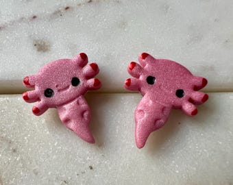 Pink axolotl stud earrings | polymer clay | stainless steel