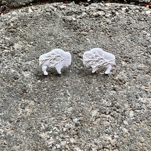 White Wildflower Clay Buffalo Earrings | Bison Earrings