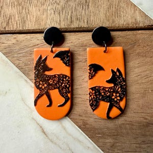 Dancing folk fox earrings | woodland animal | polymer clay + stainless steel
