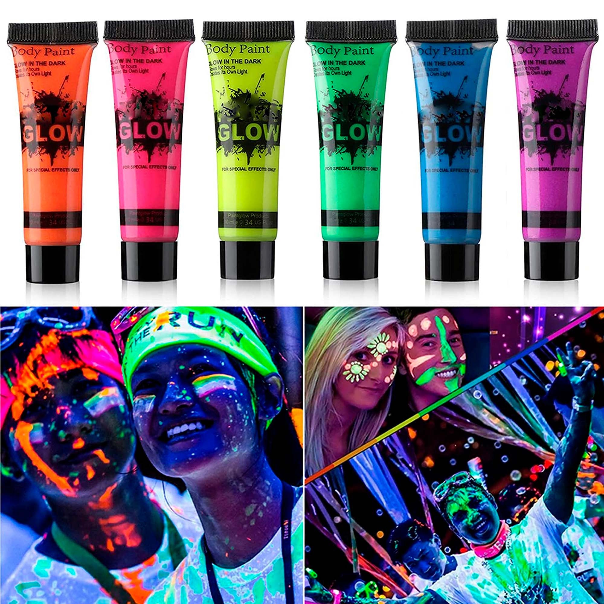 DirectGlow UV Blacklight Reactive Fluorescent Tempera Party Paint (6 Color  Assortment, 8 Ounce Bottles)
