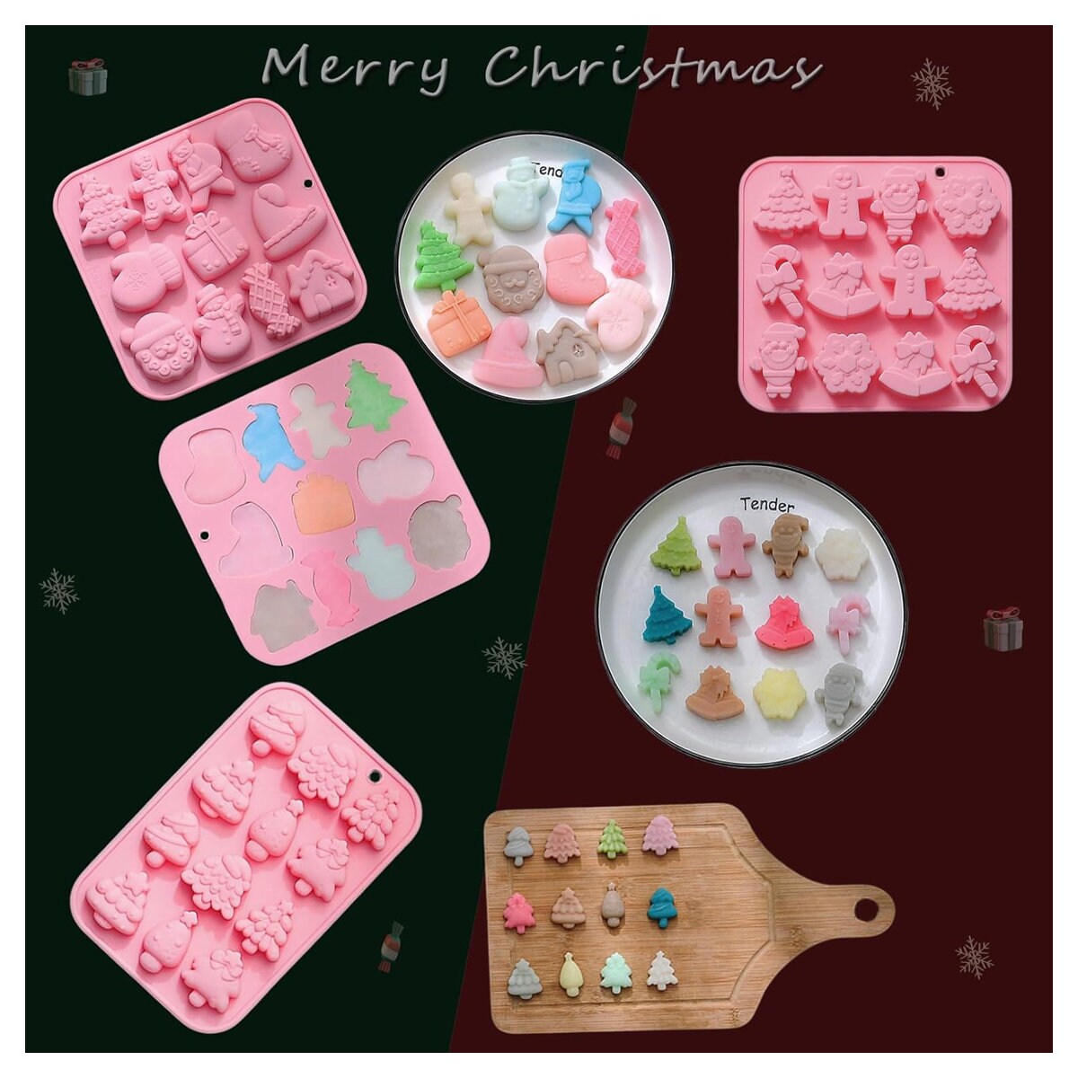 Christmas Silicone Molds, Xmas Baking Mold for Mini Cakes, Handmade Soap,  Chocolate, Jello, Candy and Candles, with Snowflake Snowman Shape Silicone