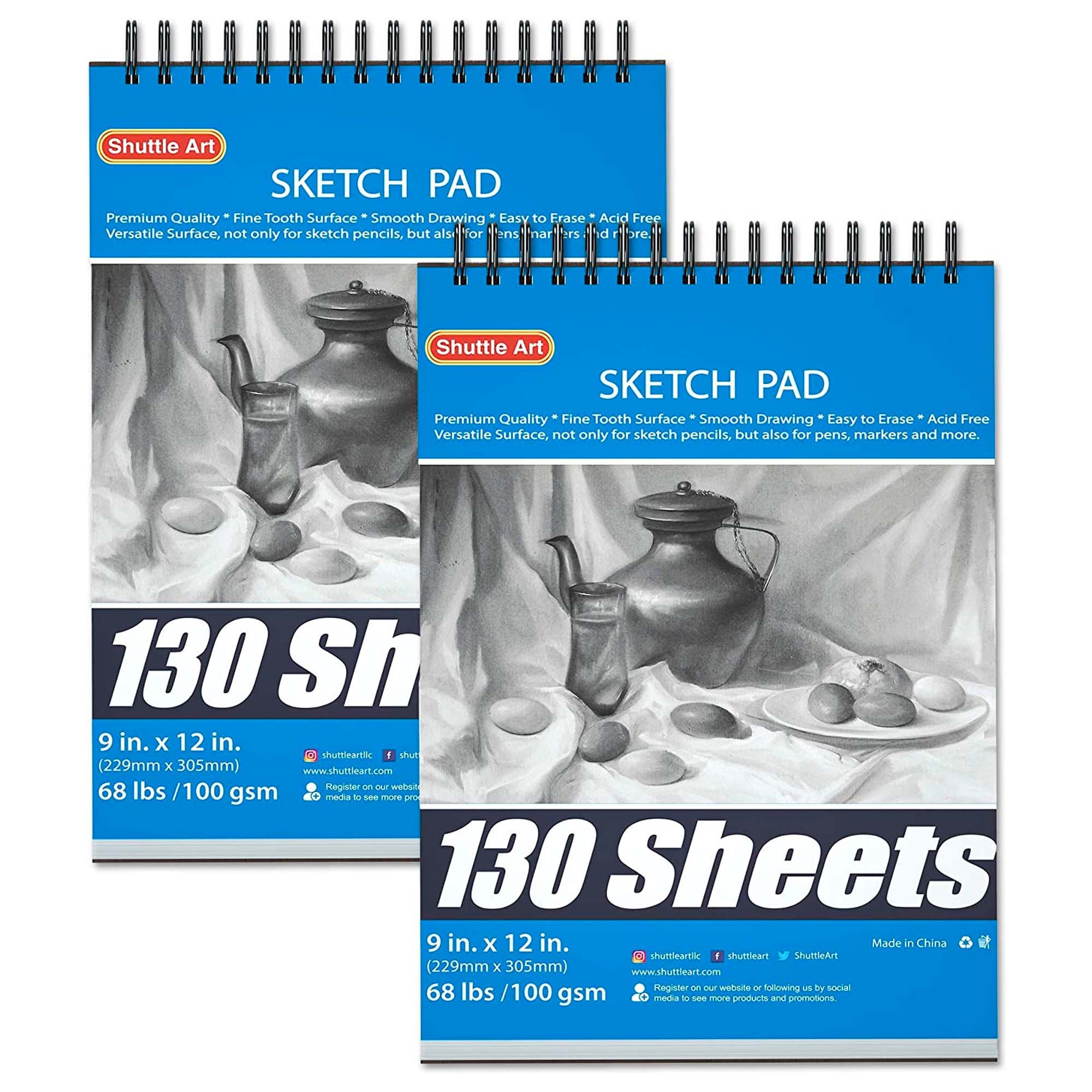 9x12 Sketch Pad, 260 Sheets 68lb/100gsm Drawing Pad 
