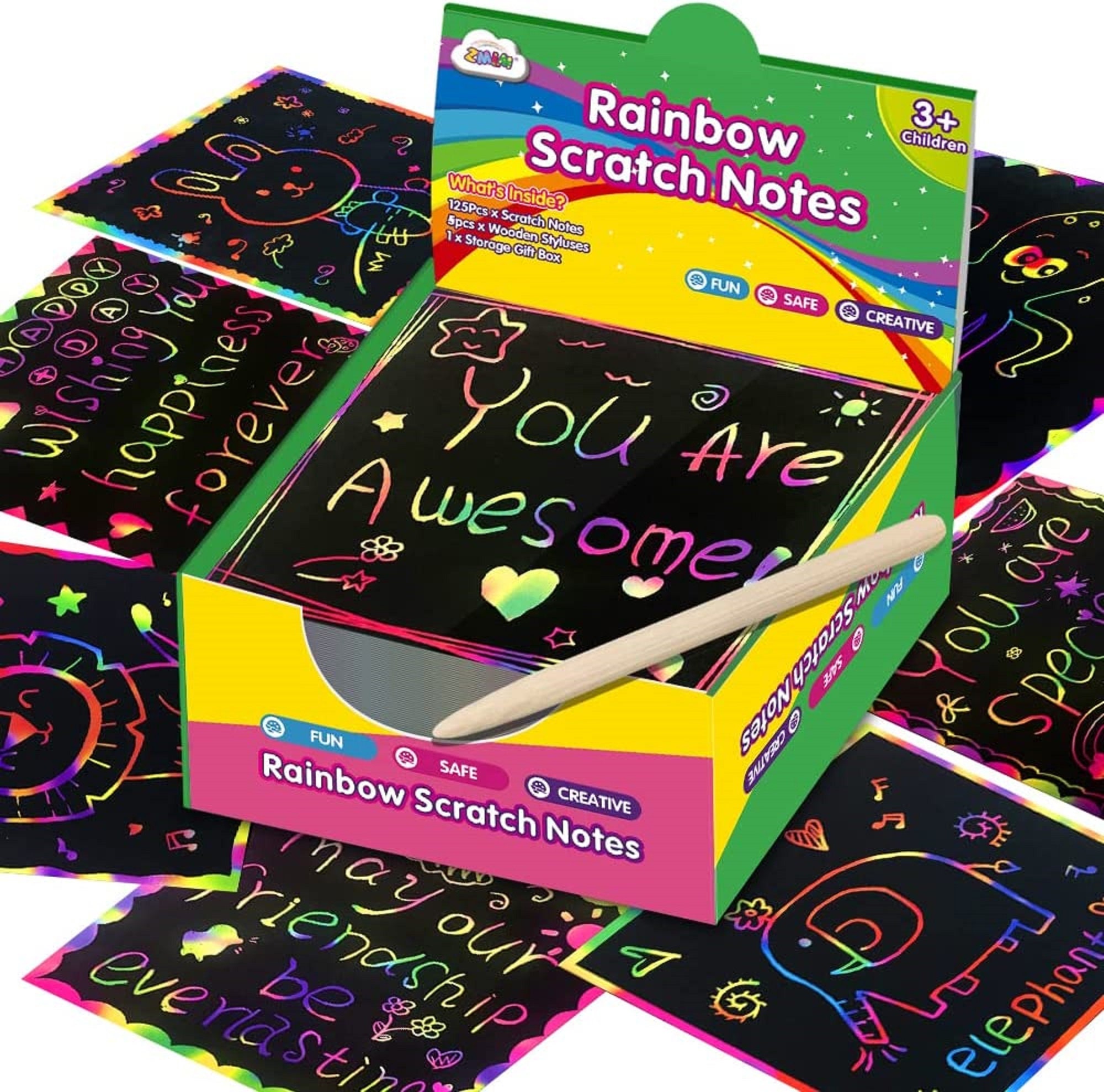  ZMLM Scratch Paper Art Set for Kids: Rainbow Magic Scratch Off  Art Craft Supplies Kit Birthday Party Toy 3 4 5 6 7 8 9 10 Year Old Boys  Girls Gift