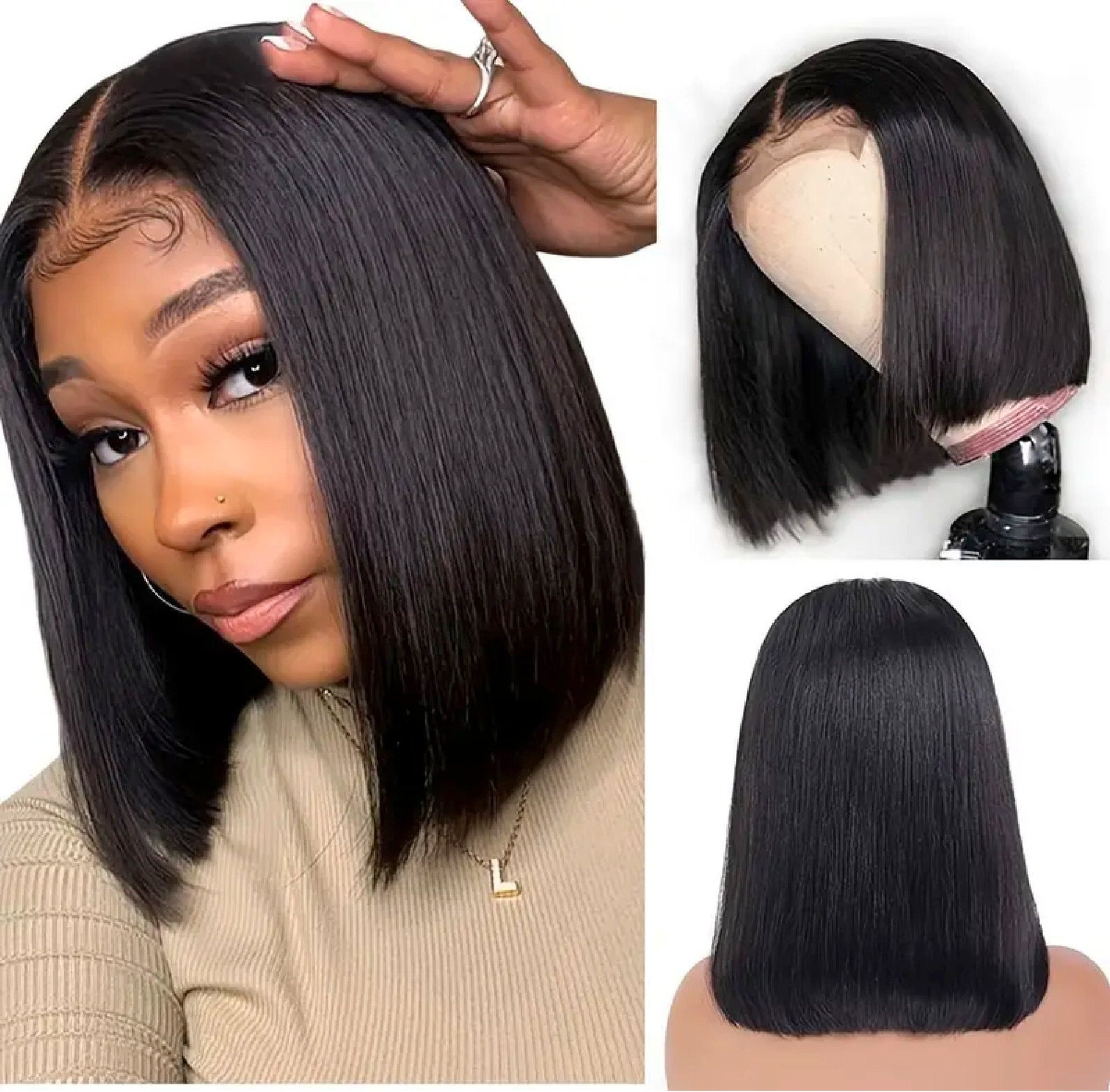 Straight Lace Front Human Hair Wigs Side Part Bob Wig