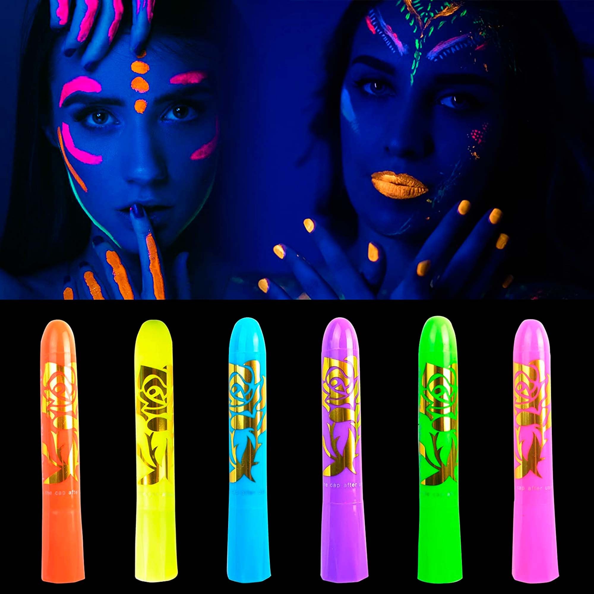 6 Color Glow In the Dark Face Black Light Paint UV Neon Party Decoration  Face Body Paint Crayon Kit Fluorescent Makeup Marker - AliExpress