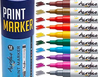 Set of 12 Extra Fine Tip Acrylic Paint Markers 
