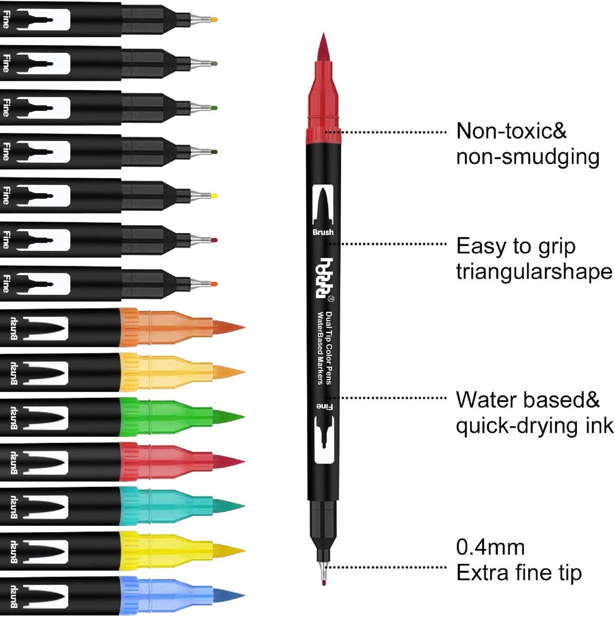 100 Colors Brush Tip Markers Dual Tip Water Color Brush Pens, Fine Tip Brush Mar