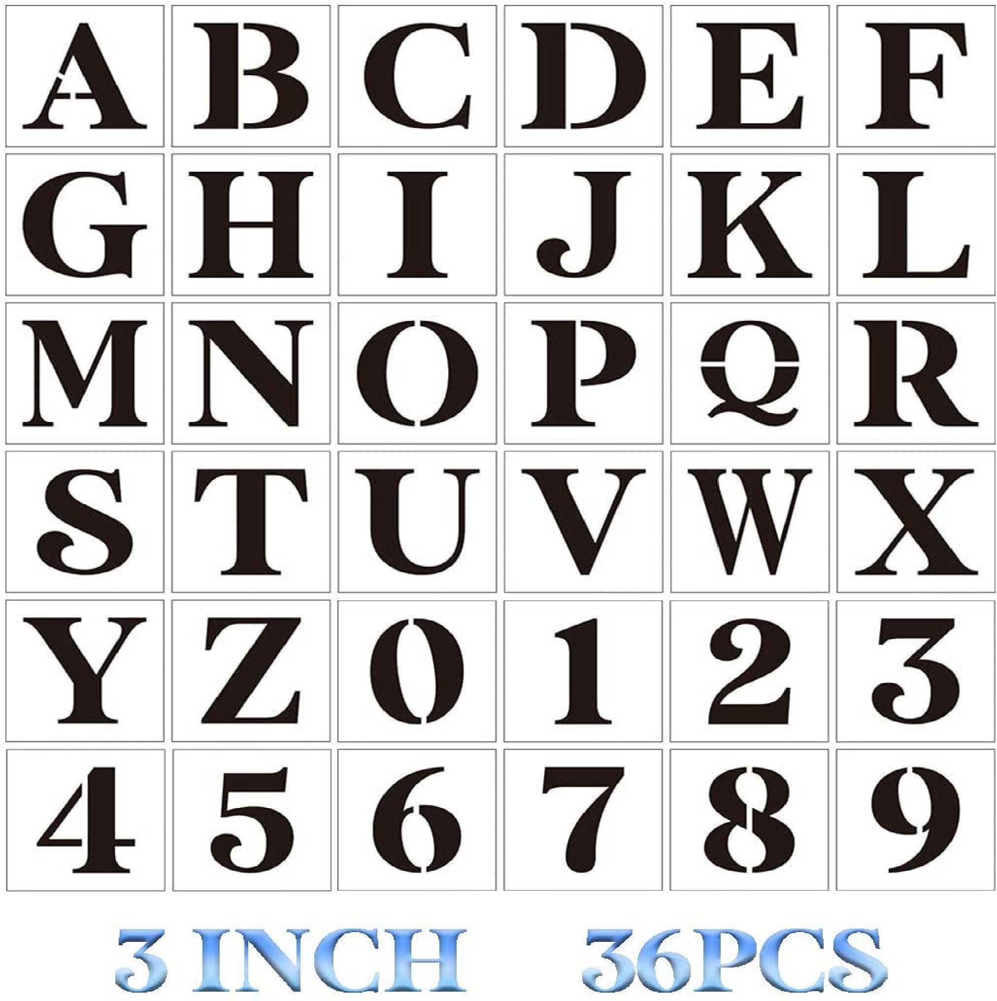 36pcs 5 inch Letter Stencils Alphabet Art Craft Stencil Reusable Plastic Number Templates, Size: 127x127x0.1mm, White