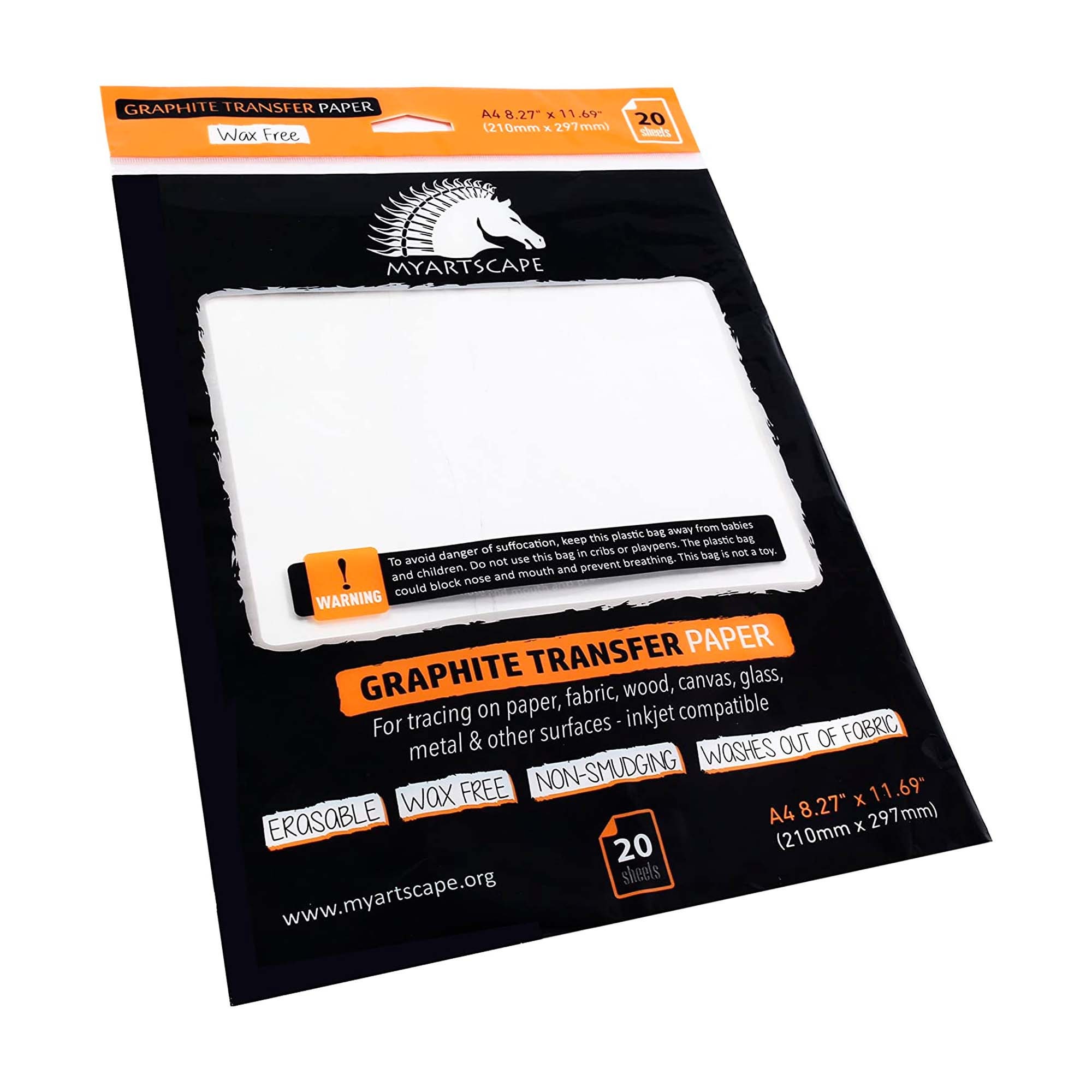 Graphite Transfer Paper, 20 White Sheets Wax Free Erasable 