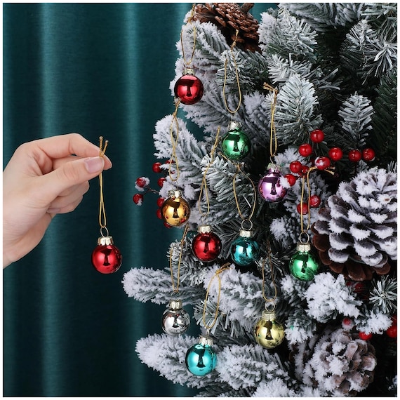 32 Pieces 1 Inch Mini Glass Christmas Ornaments Balls Shiny 