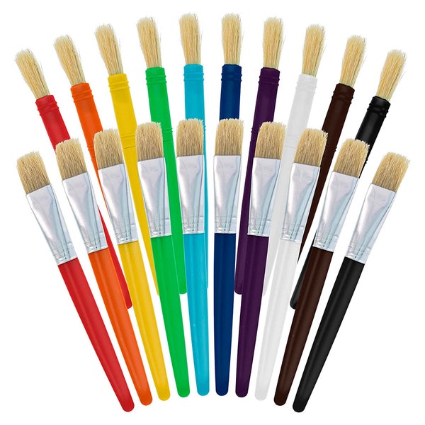 20-Piece Large Round and Flat Children's Hog Bristle Tempera Paint Brush Set