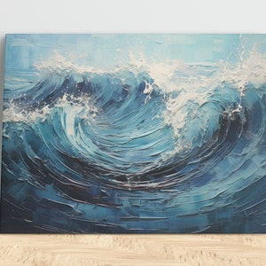 Impasto Painting, Waves, Thick Paint, White, Sky Blue, Aqua Marine, And Dark Blue Indigo, Digital Wall Art, Home Decor, Wall Decor, Wall Art