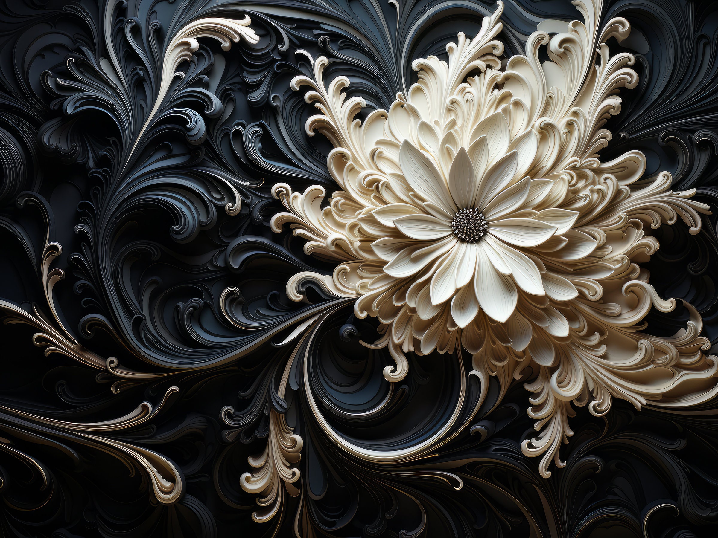 Optical Art, Abstract, Filigree, Flower, Black and White, Digital ...
