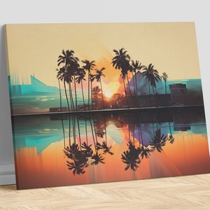 Abstract Realism, Palm Trees, Beach, Miami, Sunset, Neon, Digital Wall Art, Home Decor, Wall Decor, Office Decor, Wall Art, Decor, Art