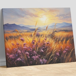 Landscape Painting, Sunset, Pink Flowers, Valley, Mountains, Digital Wall Art, Home Decor, Wall Decor, Office Decor, Wall Art, Decor, Art