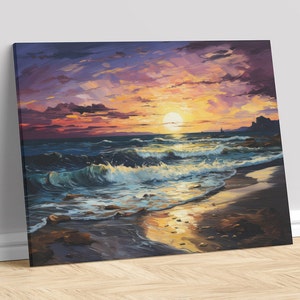 Tropical Beach, Sun set, Seascape, Impasto Oil Painting, Painting, Ocean, Waves, Digital Download, Digital Wall Art, Home Decor, Wall Decor