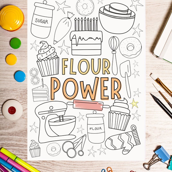 FLOUR POWER Downloadable Coloring Page for Kids - Baking Theme Coloring Page Printable