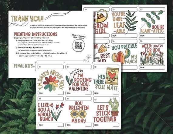 Printable Valentines Day Cards - Plant & Garden Pun Downloadable Valentines Cards as Tags for Teachers
